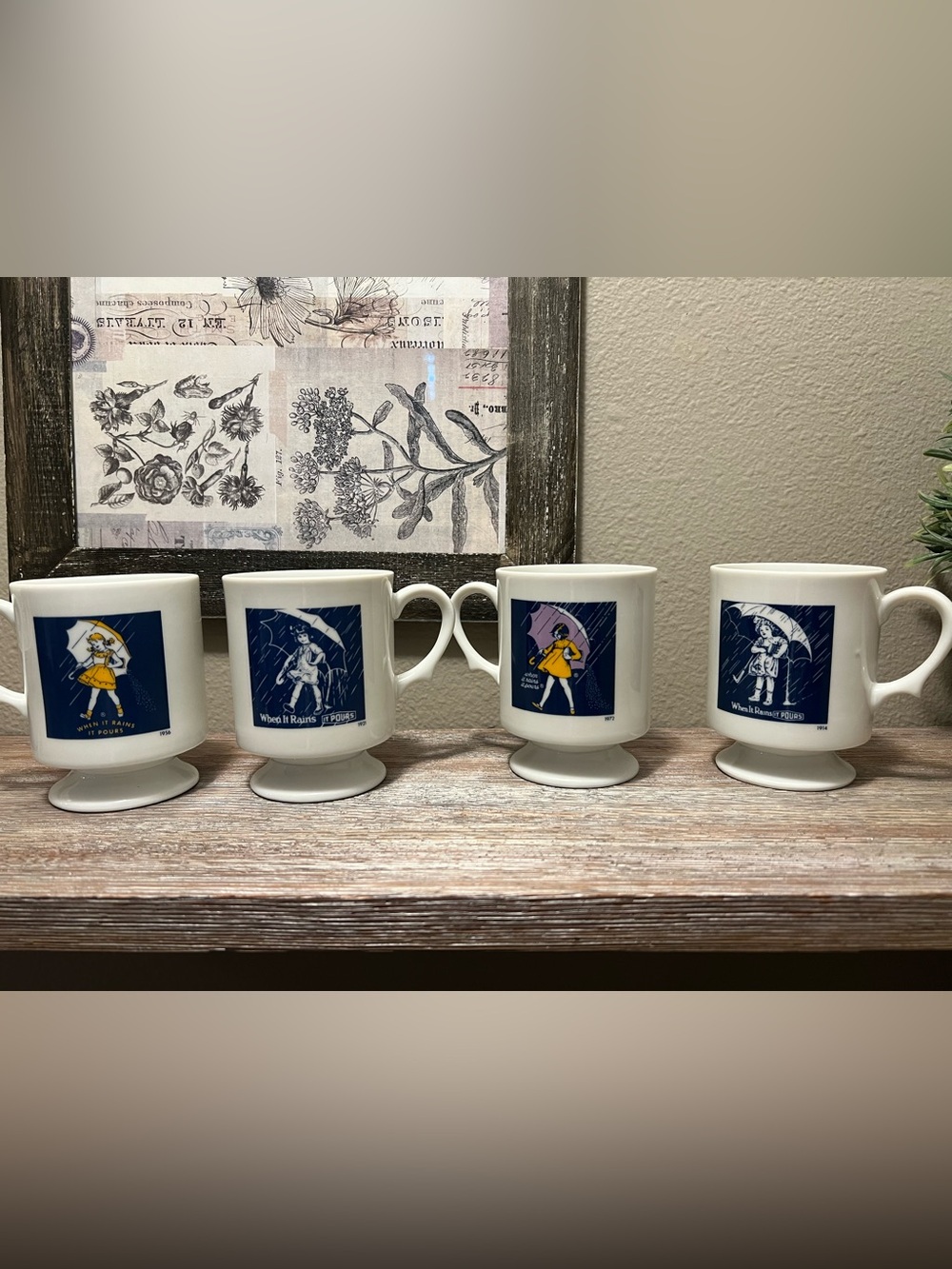 Classic White Pedestal Rain Girl Ceramic Mug - Yellow & Navy Accent